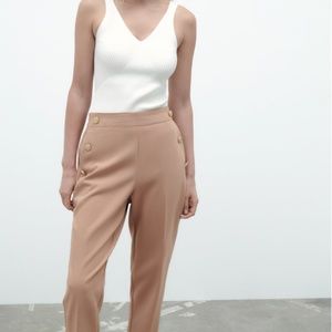 NWT ZARA STRAIGHT LEG PANTS WITH METALLIC BUTTONS